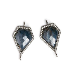 21x15mm Black Gold CZ Bezel & Blue Sapphire Modified Shield Connector 1 piece (ONLINE ORDER ONLY)