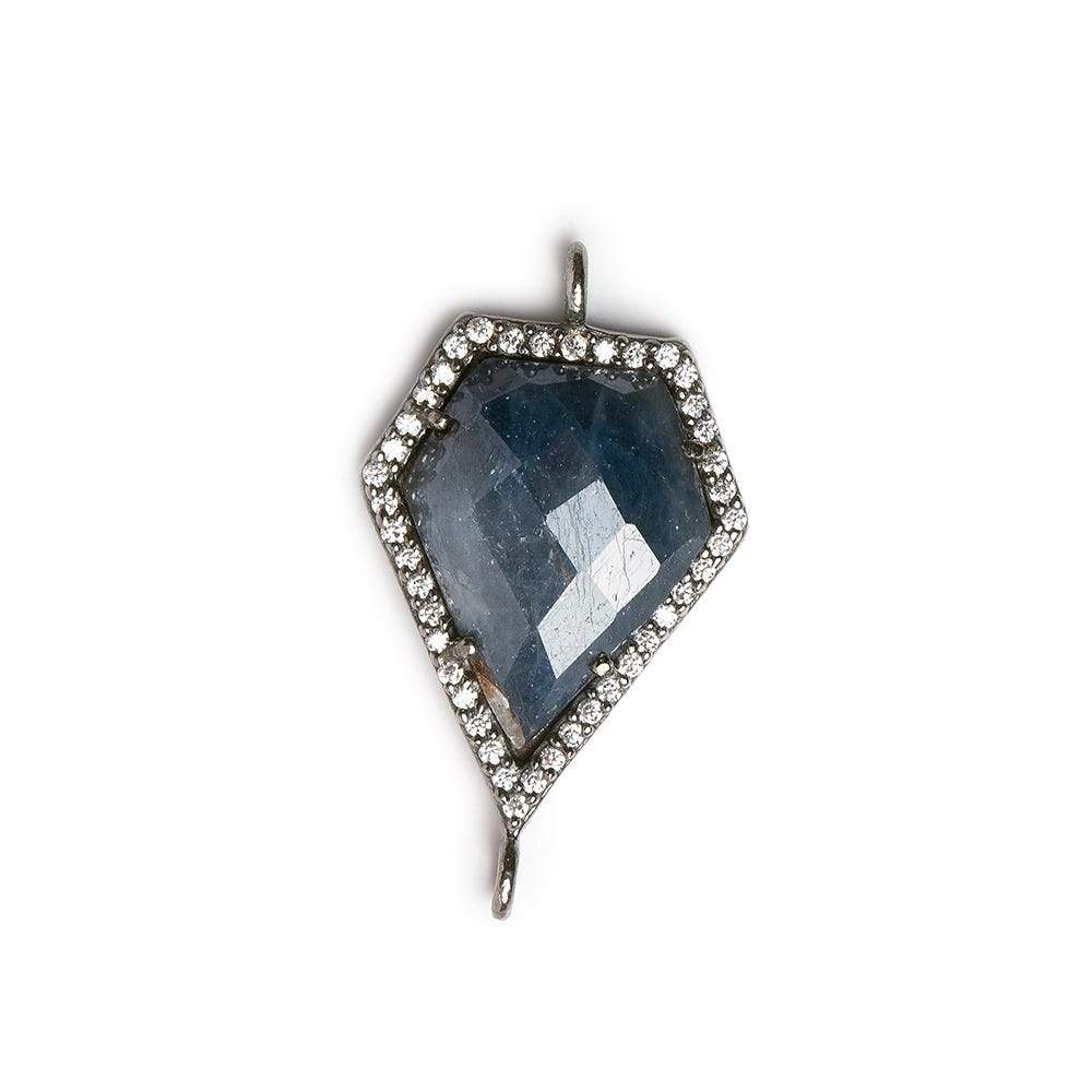 21x15mm Black Gold CZ Bezel & Blue Sapphire Modified Shield Connector 1 piece (ONLINE ORDER ONLY)