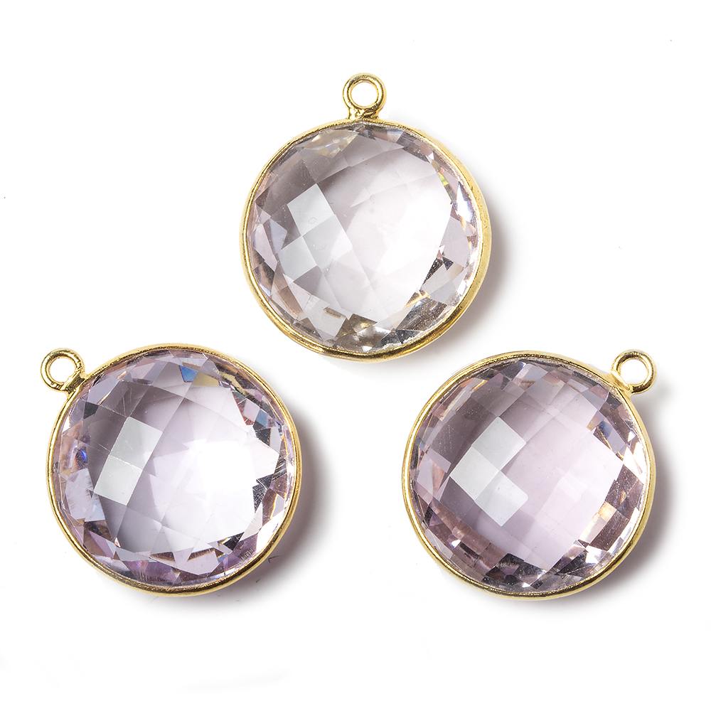 21x21mm Vermeil Bezel Pink Amethyst faceted coin Pendant 1 piece (ONLINE ORDER ONLY)