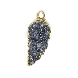 21x9mm Gold Leafed Grey Black Drusy Feather Pendant 1 piece (ONLINE ORDER ONLY)