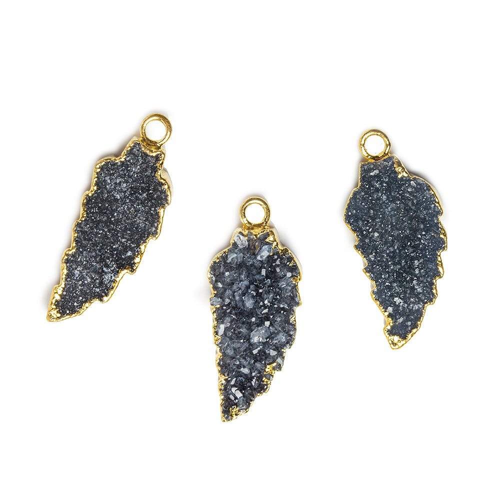 21x9mm Gold Leafed Grey Black Drusy Feather Pendant 1 piece (ONLINE ORDER ONLY)