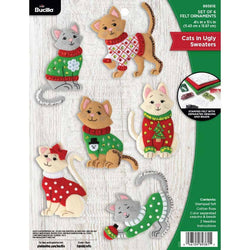 Bucilla Cats in Ugly Sweaters Felt Ornament Kit – Set of 6 Christmas Cat Ornaments (ONLINE ORDER ONLY)