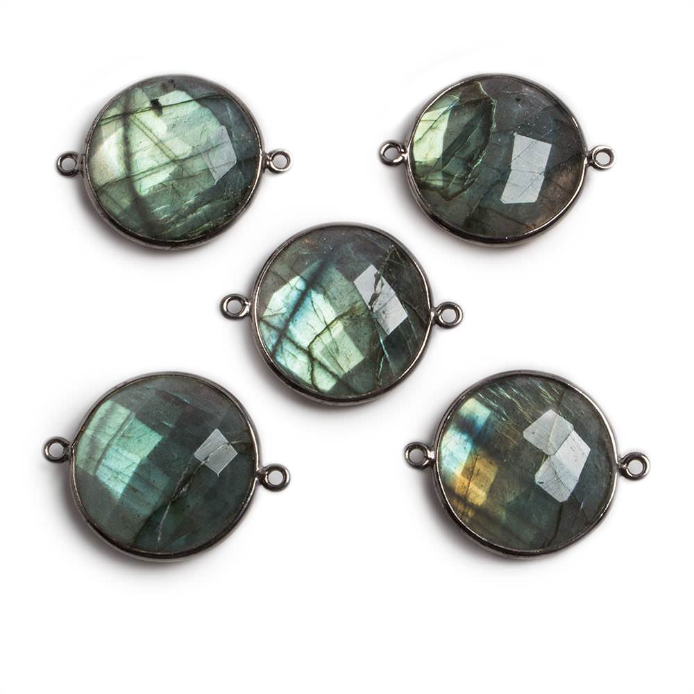 22mm Black Gold Bezeled Labradorite Coin Focal Bead Connector 1 pc (ONLINE ORDER ONLY)