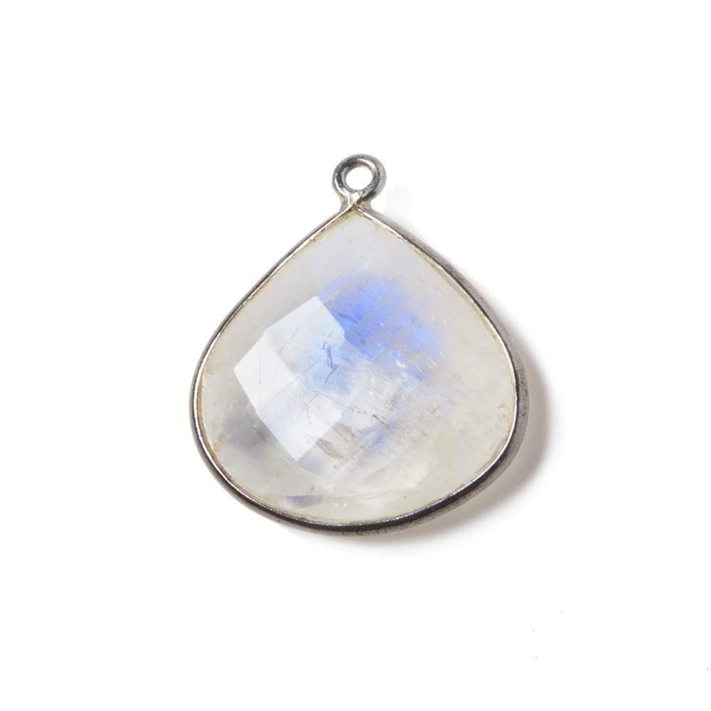 22mm Oxidized Silver Bezeled Rainbow Moonstone faceted heart Pendant 1 pc (ONLINE ORDER ONLY)