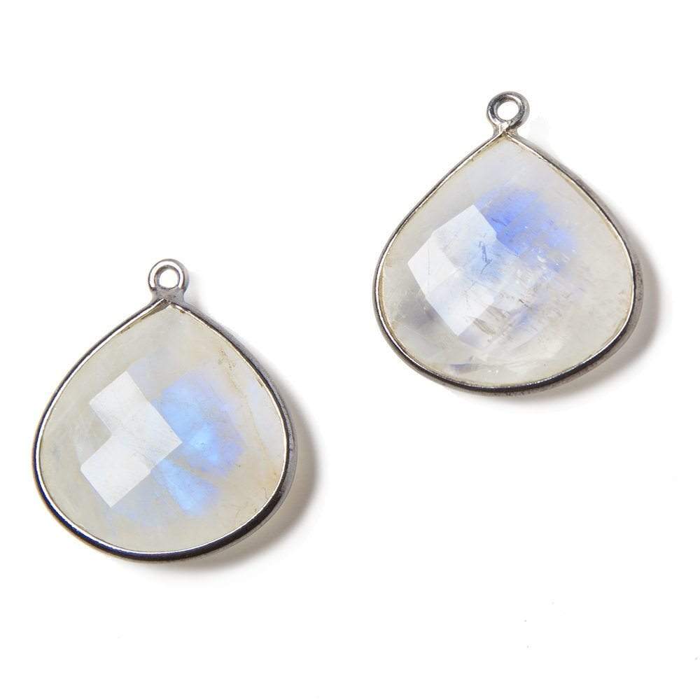 22mm Oxidized Silver Bezeled Rainbow Moonstone faceted heart Pendant 1 pc (ONLINE ORDER ONLY)