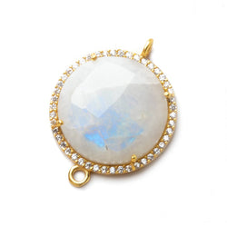 22mm Vermeil CZ Bezel Rainbow Moonstone Coin Connector 1 piece