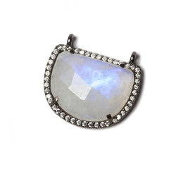 22x18mm Black Gold Bezel CZ & Rainbow Moonstone Half Moon East West Connector 1 focal bead (ONLINE ORDER ONLY)