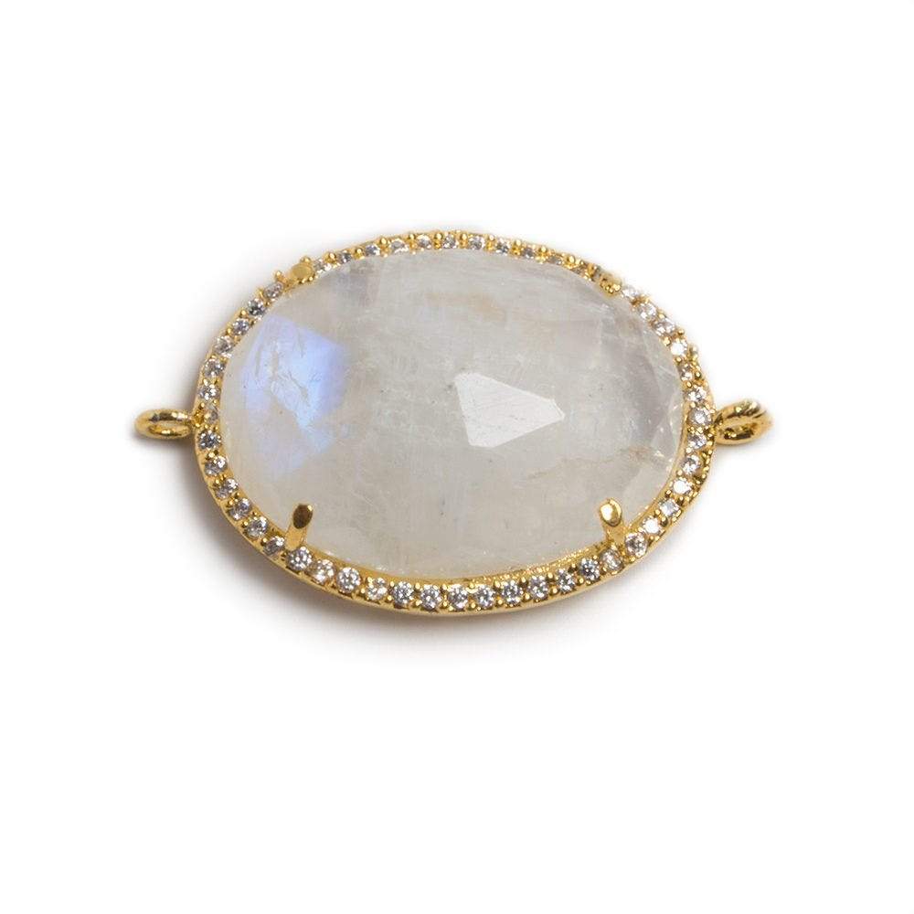 22x18mm Vermeil Bezeled White CZ & Rainbow Moonstone Oval Connector 1 pc (ONLINE ORDER ONLY)