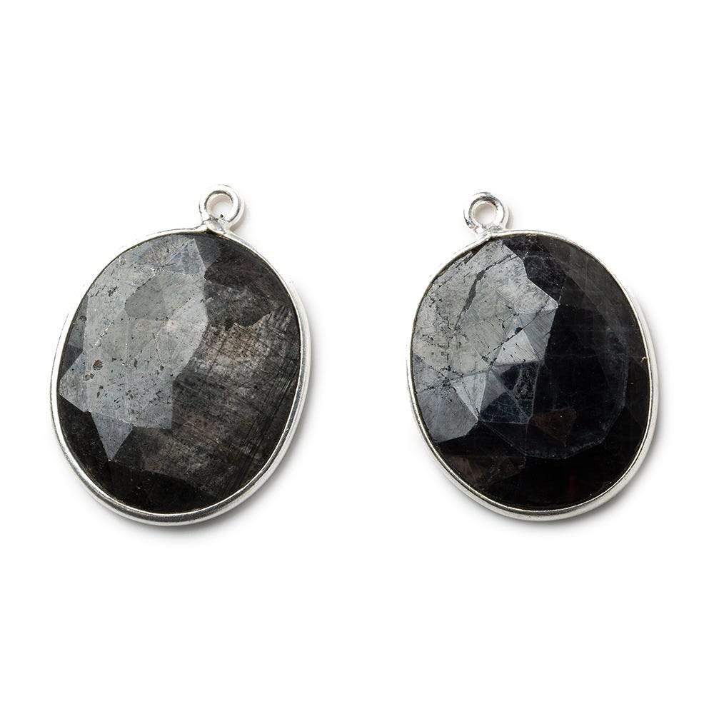 22x18mm Silver .925 Bezel Chocolate Sapphire faceted Oval Pendant Set of 2 pieces (ONLINE ORDER ONLY)