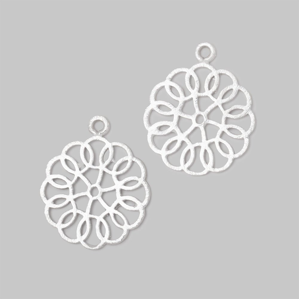 23.5mm Brushed Filigree Flower Charm Set of 2 pieces
