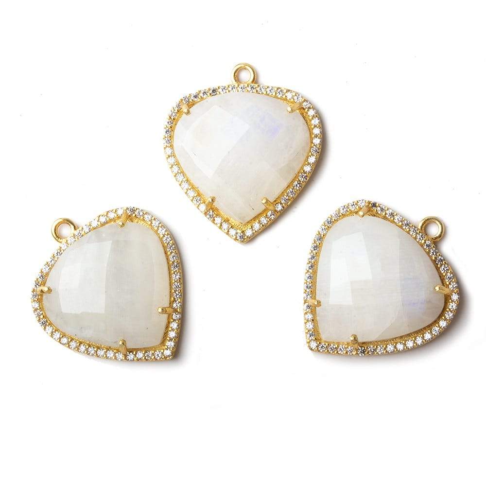 23mm Vermeil CZ Bezel Rainbow Moonstone Heart Pendant 1 piece (ONLINE ORDER ONLY)