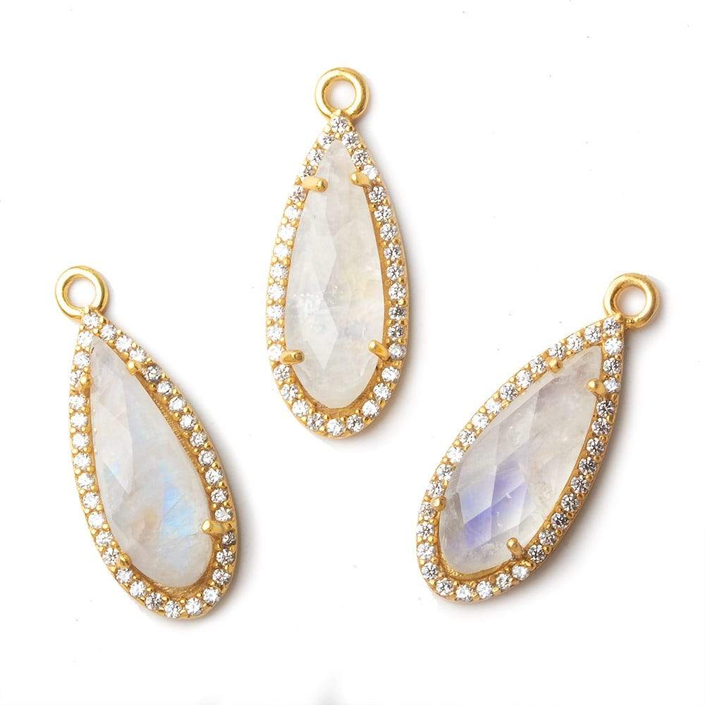 23x10mm Vermeil Bezeled White CZ & Rainbow Moonstone Pear Pendant 1 pc (ONLINE ORDER ONLY)
