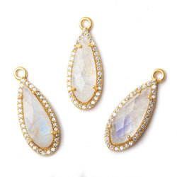 23x10mm Vermeil Bezeled White CZ & Rainbow Moonstone Pear Pendant 1 pc (ONLINE ORDER ONLY)
