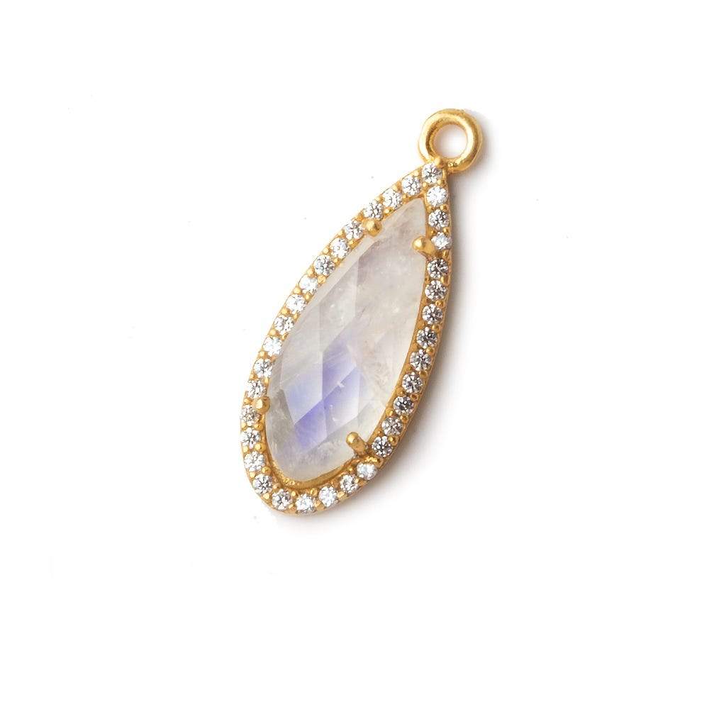23x10mm Vermeil Bezeled White CZ & Rainbow Moonstone Pear Pendant 1 pc (ONLINE ORDER ONLY)