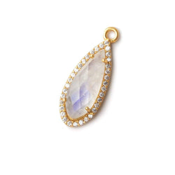 23x10mm Vermeil Bezeled White CZ & Rainbow Moonstone Pear Pendant 1 pc (ONLINE ORDER ONLY)
