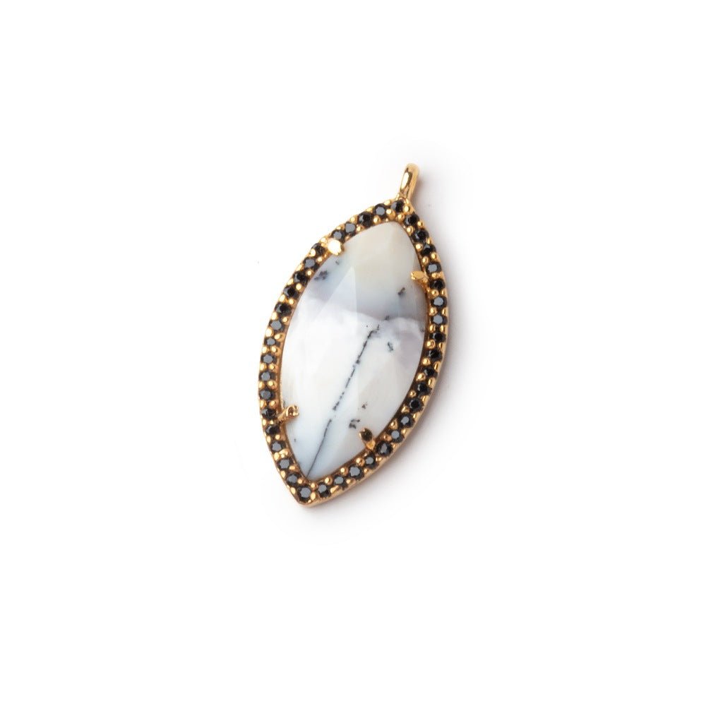 23x13mm Vermeil & Black CZ Bezel Dendritic Opal Marquise 1 Pendant (ONLINE ORDER ONLY)