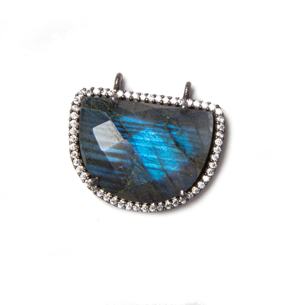 23x20mm Black Gold Bezeled CZ & Labradorite Half Moon East West Connector 1 pc (ONLINE ORDER ONLY)
