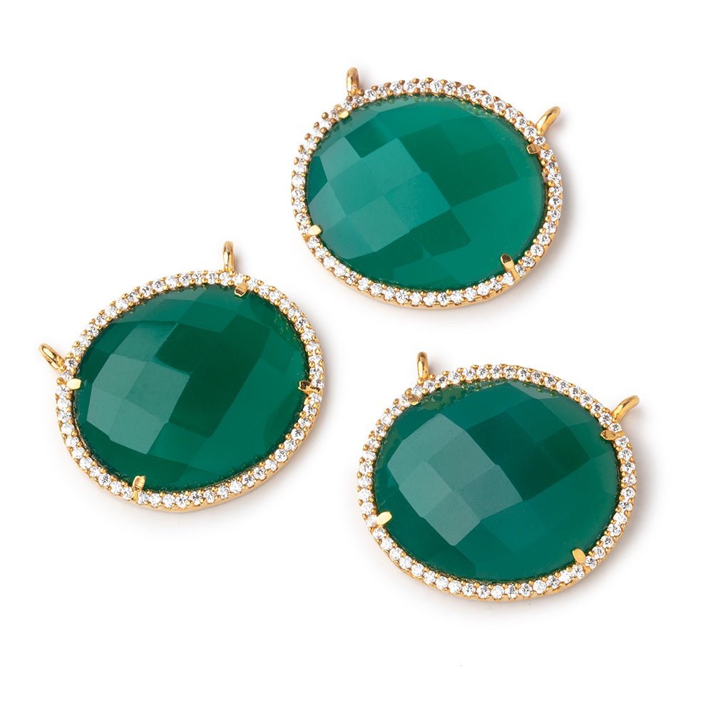 23x20mm Vermeil CZ Bezel Green Onyx Oval Connector 1 Focal Bead (ONLINE ORDER ONLY)