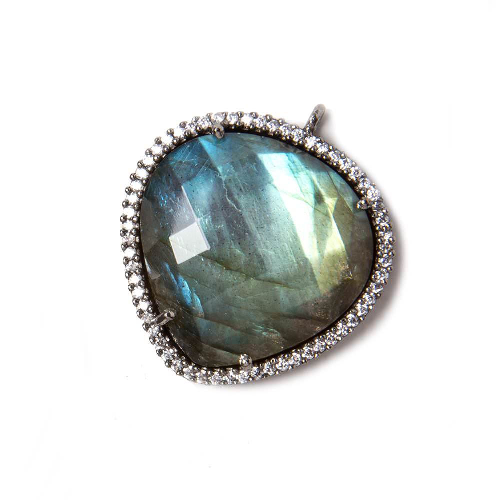 23x23mm Gunmetal Bezeled White CZ & Labradorite faceted heart Pendant 1 pc (ONLINE ORDER ONLY)
