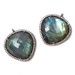 23x23mm Gunmetal Bezeled White CZ & Labradorite faceted heart Pendant 1 pc (ONLINE ORDER ONLY)