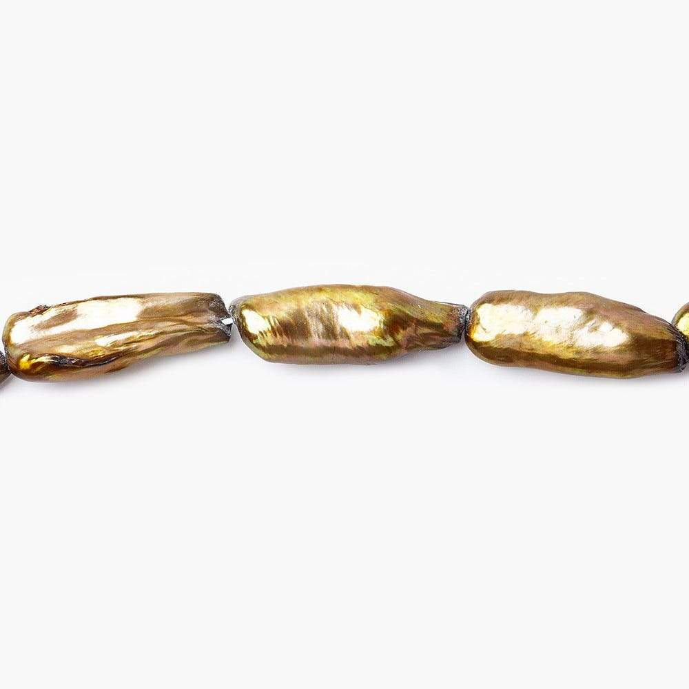23x8mm Golden Green Biwa Freshwater Pearl 16 inch 18 pieces (ONLINE ORDER ONLY)