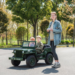 Military Willys 24V 3-Seater 4x4 Kids Ride-On Truck