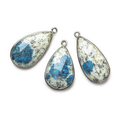 24x14mm Black Gold .925 Silver Bezel K2 Granite & Azurite faceted Pear Pendant 1 piece (ONLINE ORDER ONLY)