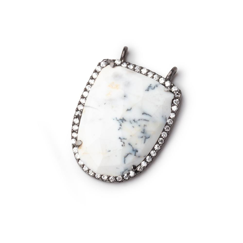 24x19mm Black Gold CZ Bezel Dendritic Opal Shield Connector 1 piece (ONLINE ORDER ONLY)