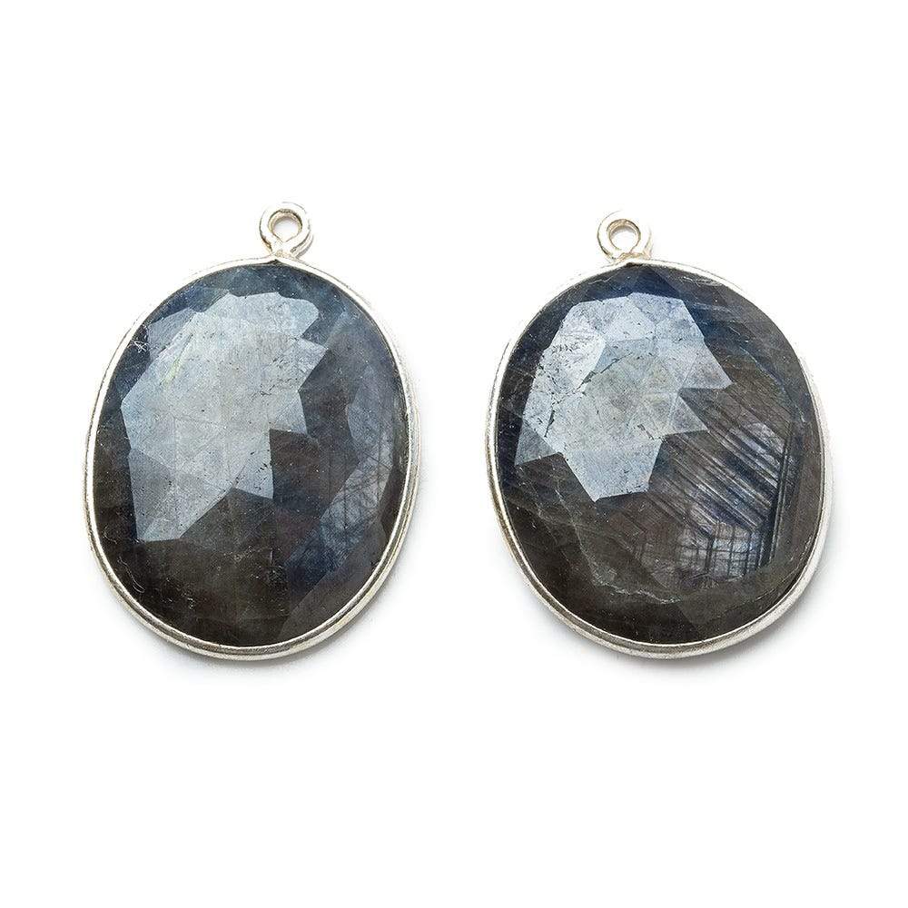 24x20mm Silver .925 Bezel Chocolate Sapphire faceted Oval Pendant Set of 2 pieces (ONLINE ORDER ONLY)