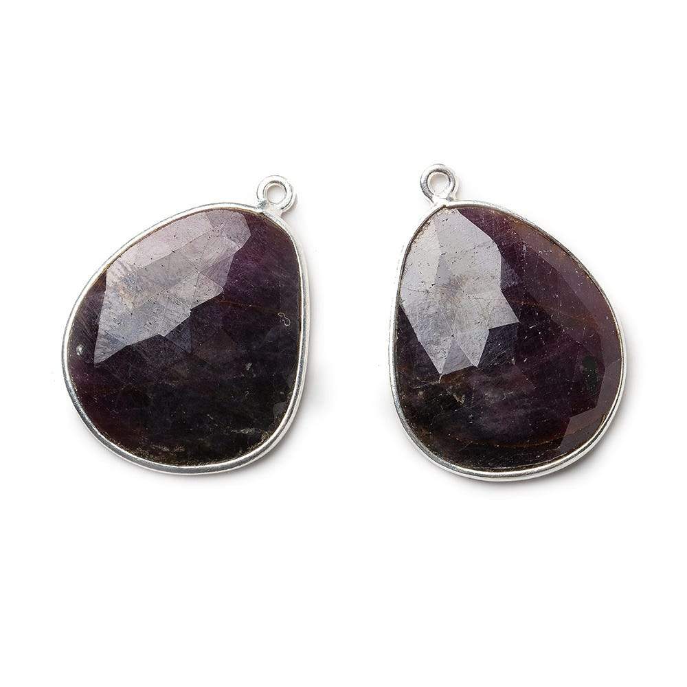 24x21mm Silver .925 Bezel Ruby faceted free shape Pendant Set of 2 pieces (ONLINE ORDER ONLY)