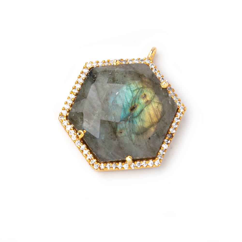 24x21mm Vermeil CZ Bezel Labradorite Hexagon Pendant 1 Focal Bead (ONLINE ORDER ONLY)