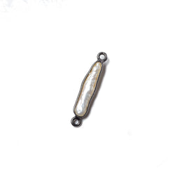 24x5mm Black Gold Bezeled White Biwa Pearl Connector 1 piece (ONLINE ORDER ONLY)