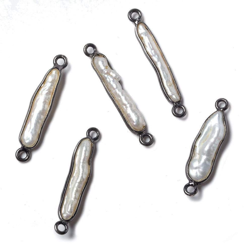 24x5mm Black Gold Bezeled White Biwa Pearl Connector 1 piece (ONLINE ORDER ONLY)