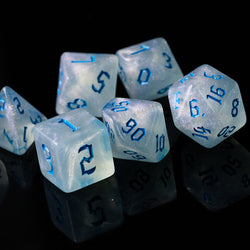 Glitter Party White Glitter Dice (Blue font) 7-Dice Set RPG DND (Online Only)