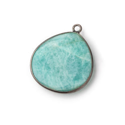 25.5mm Black Gold .925 Bezel Amazonite Plain Heart Pendant 1 Focal Bead