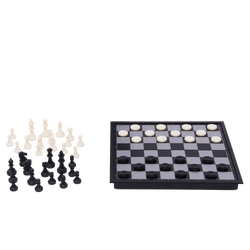 Travel Games: Rustik Foldable Magnetic Checkers/Chess  (Black/White)