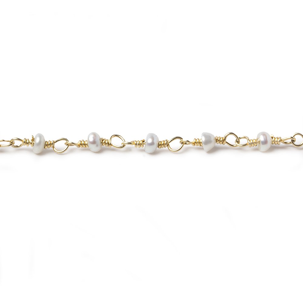2.5mm Off White Seed Freshwater Pearl Gold Chain by the foot (ONLINE ORDER ONLY)