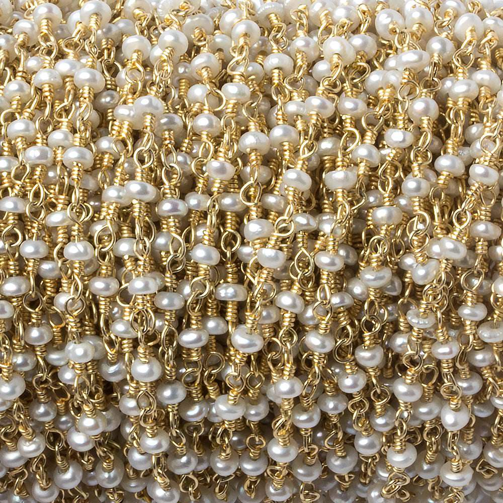 2.5mm Off White Seed Freshwater Pearl Gold Chain by the foot (ONLINE ORDER ONLY)