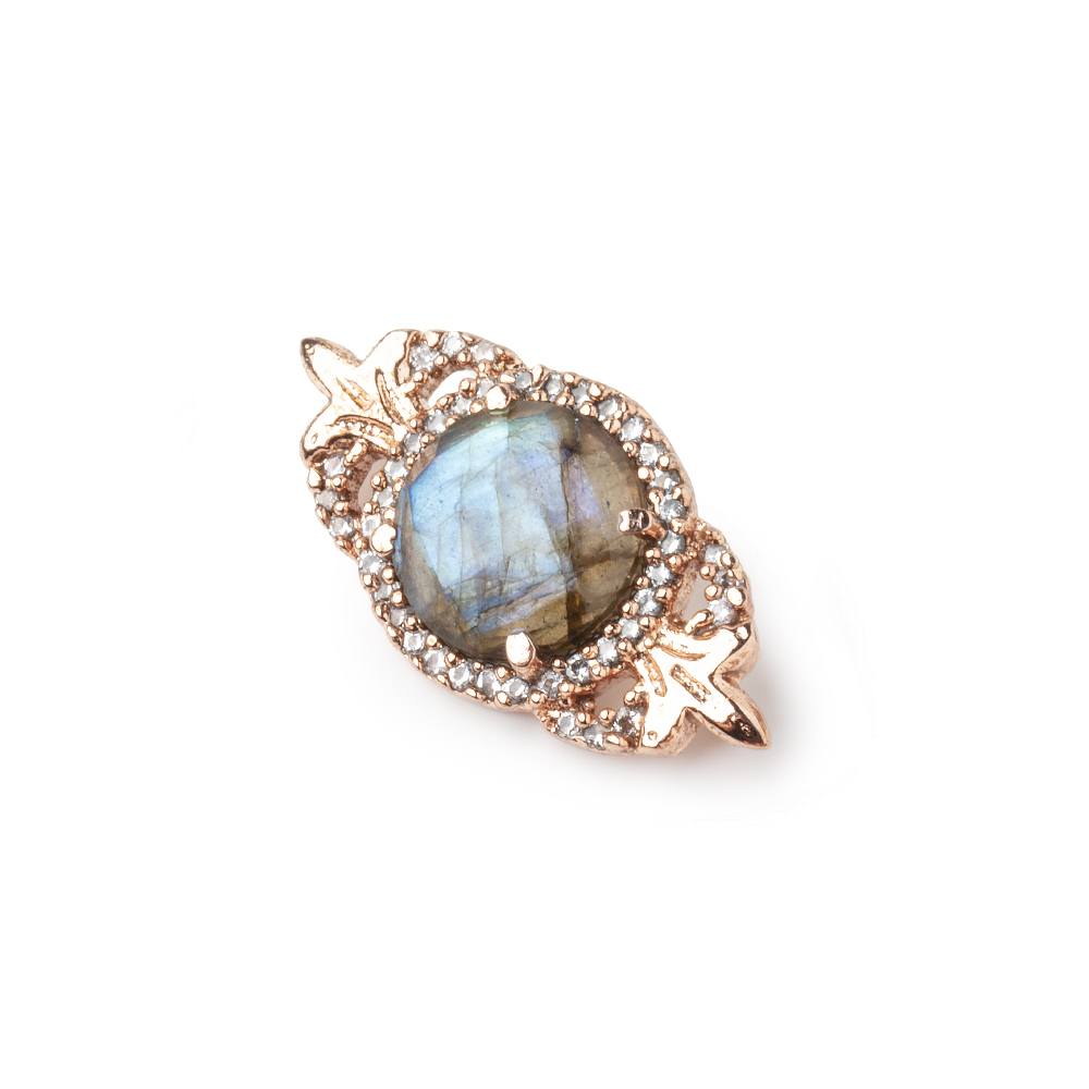25x13mm Rose Gold Bezel CZ & Labradorite Fleur de lis Coin East West Connector 1 focal bead (ONLINE ORDER ONLY)
