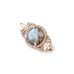 25x13mm Rose Gold Bezel CZ & Labradorite Fleur de lis Coin East West Connector 1 focal bead (ONLINE ORDER ONLY)