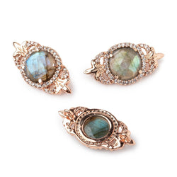 25x13mm Rose Gold Bezel CZ & Labradorite Fleur de lis Coin East West Connector 1 focal bead (ONLINE ORDER ONLY)