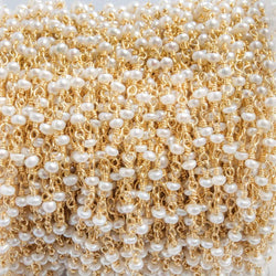 2.5x2mm White Button Freshwater Pearl Vermeil Chain by the foot 40 beads (ONLINE ORDER ONLY)