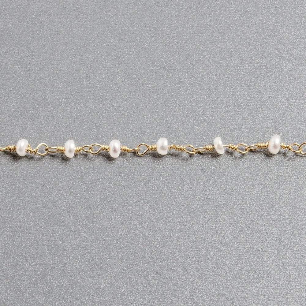 2.5x2mm White Button Freshwater Pearl Vermeil Chain by the foot 40 beads (ONLINE ORDER ONLY)