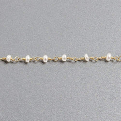 2.5x2mm White Button Freshwater Pearl Vermeil Chain by the foot 40 beads (ONLINE ORDER ONLY)
