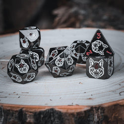 Wolves' Den White, Red, and Black Metal Dice Set (ONLINE ORDER ONLY)