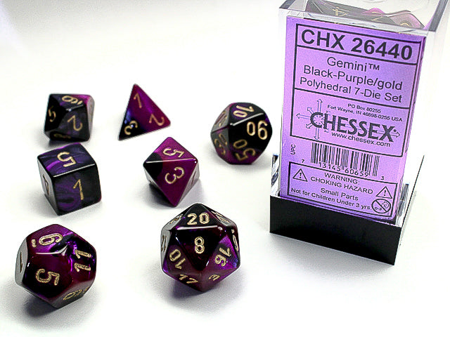Gemini® Mini-Polyhedral Black-Purple/gold 7-Die Set (Mini Poly Release 2) (Online Only)