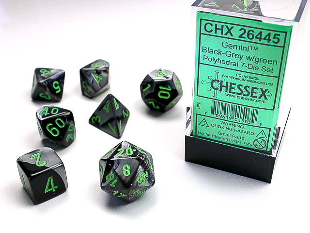 Gemini® Polyhedral Black-Grey/green 7-Die Set Dnd Dice Set CHX26445 (Online Only)