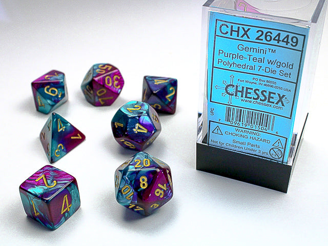 Gemini® Polyhedral Purple-Teal/gold 7-Die Set Dnd Dice Set CHX26449 (Online Only)