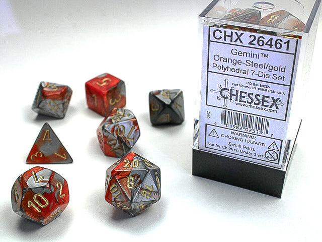 Gemini® Polyhedral Orange-Steel/gold 7-Die Set RPG DND OOP (Online Only)