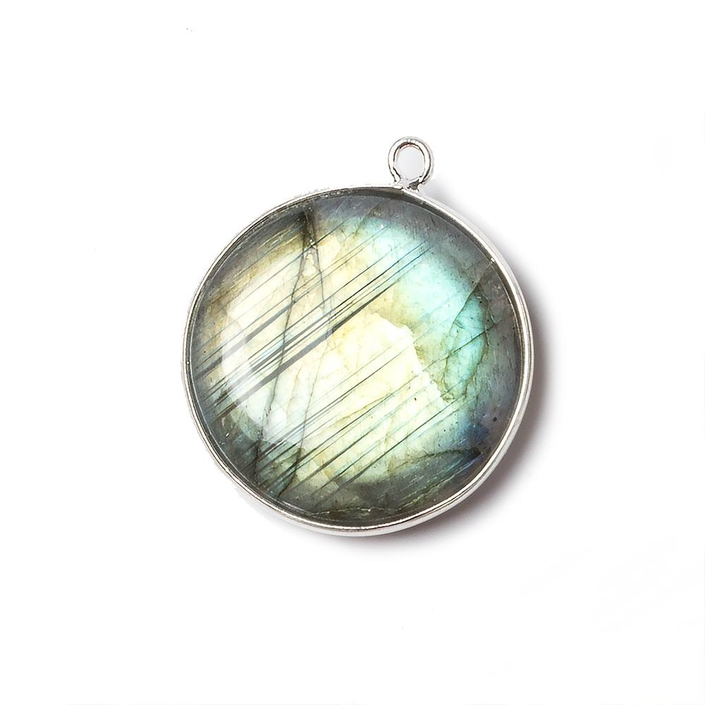 26mm Sterling Silver Bezel Labradorite plain coin Pendant 1 focal bead (ONLINE ORDER ONLY)